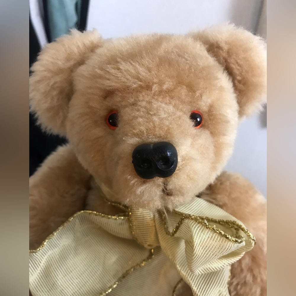 Vintage Jointed plush bear with gold scarf